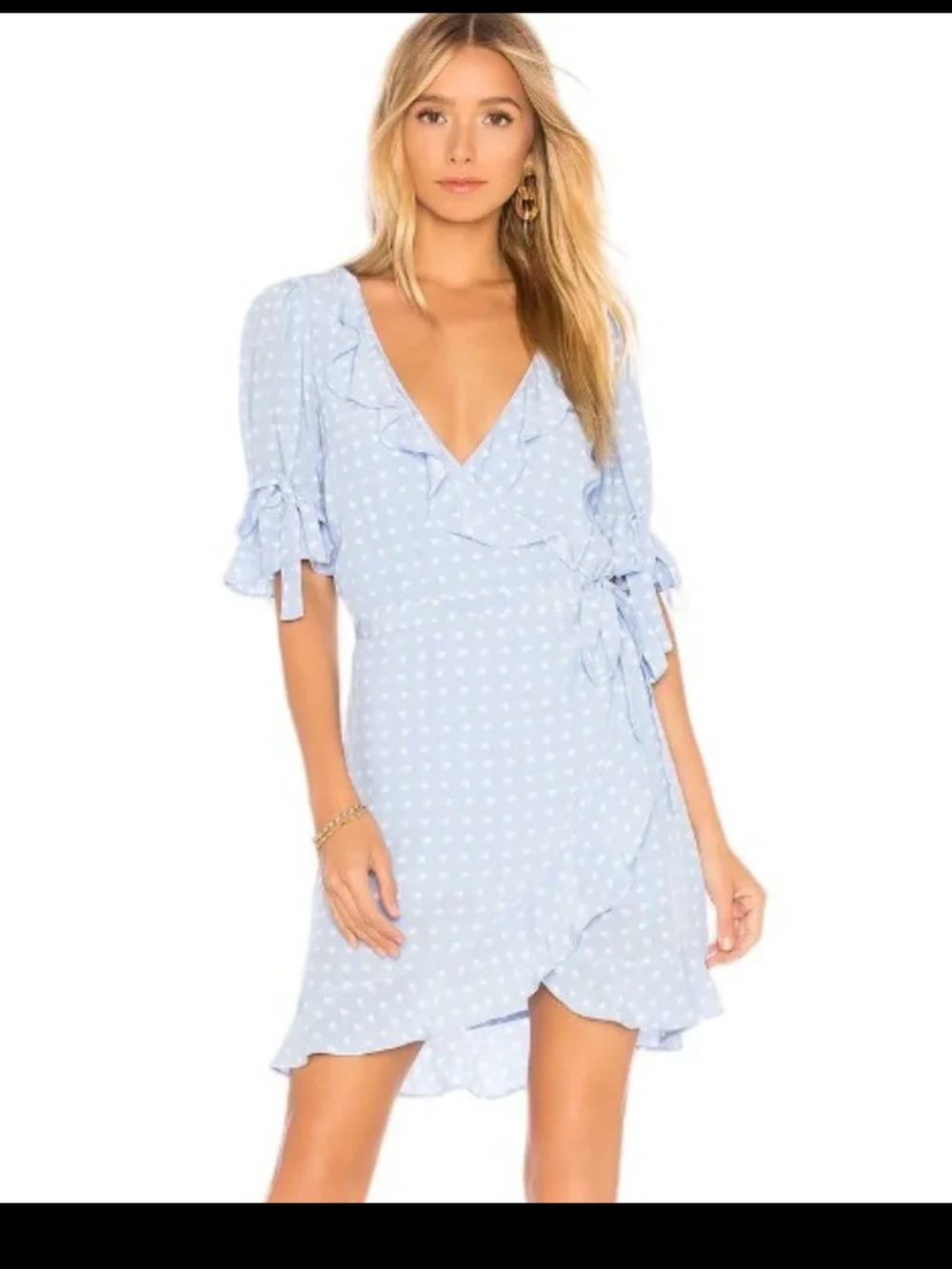 For Love And Lemons Light Blue Floral Wrap Dress